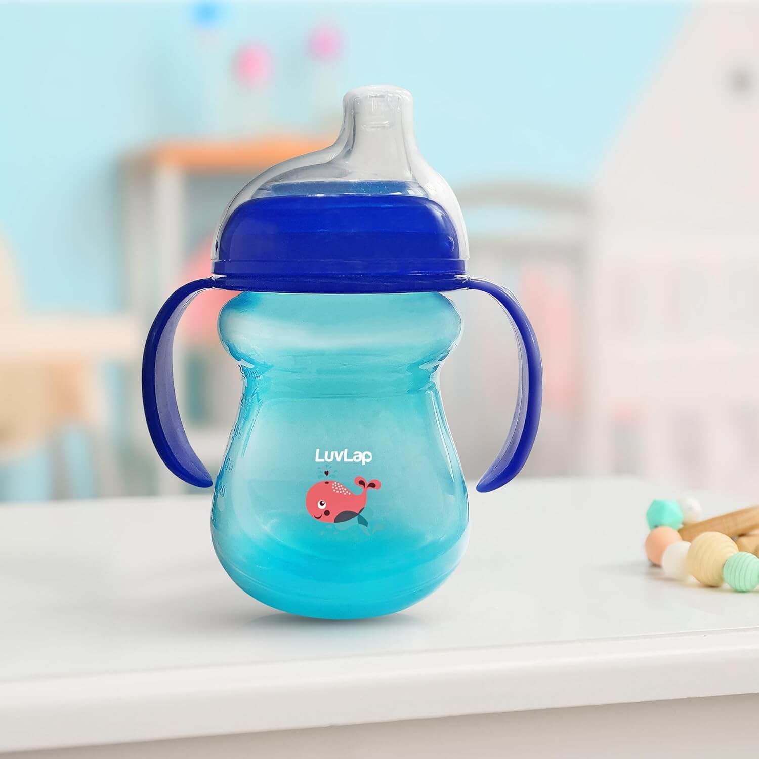 LuvLap Moby Little Spout Sipper for Infant/Toddler, 240ml, Anti-Spill Sippy Cup with Soft Silicone Spout BPA Free, 6m+ (Blue)
